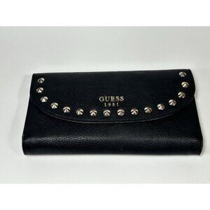 Guess Woman’s Black Studded Leather Trifold Wallet Vtg